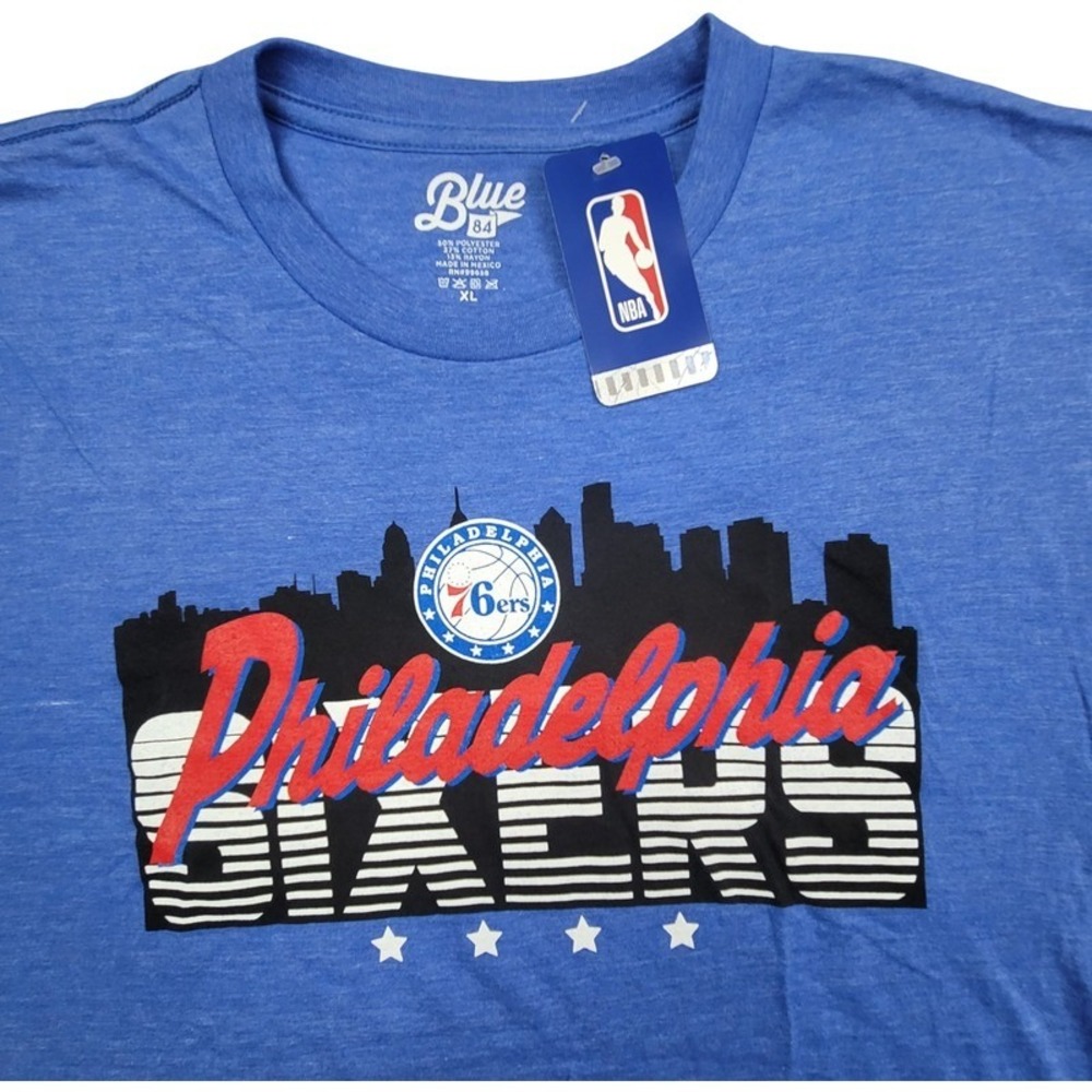 Philadelphia Sixers NBA Heather Blue Shirt Cotton Blend XL NWT -‎ Blue 84 - Picture 2 of 8